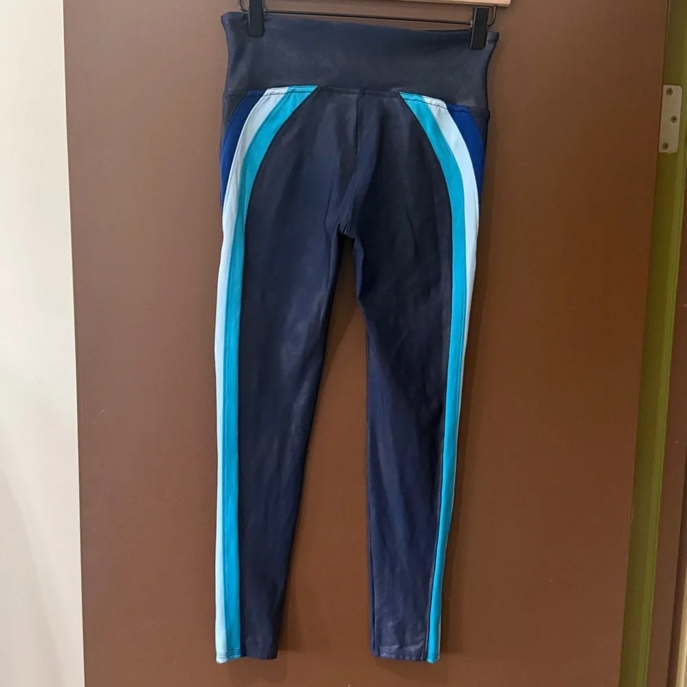 SPANX Navy Blue Stripe Leggings